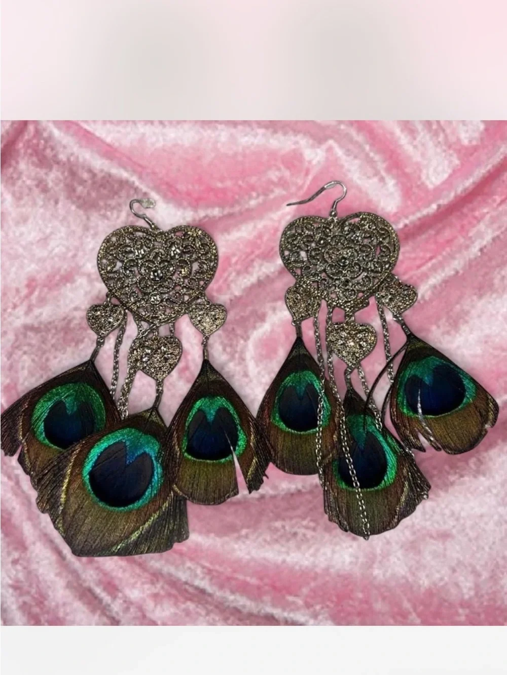Elegant Gold and Green Vintage Peacock Feather Earrings